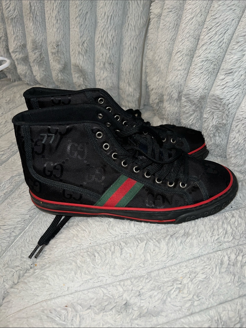 Authentic Men’s Black High-Top Sneakers with Red & Green Accent